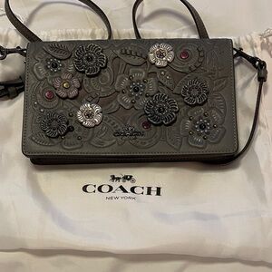 Coach Dark Gray Crossbody Bag with Floral Accents